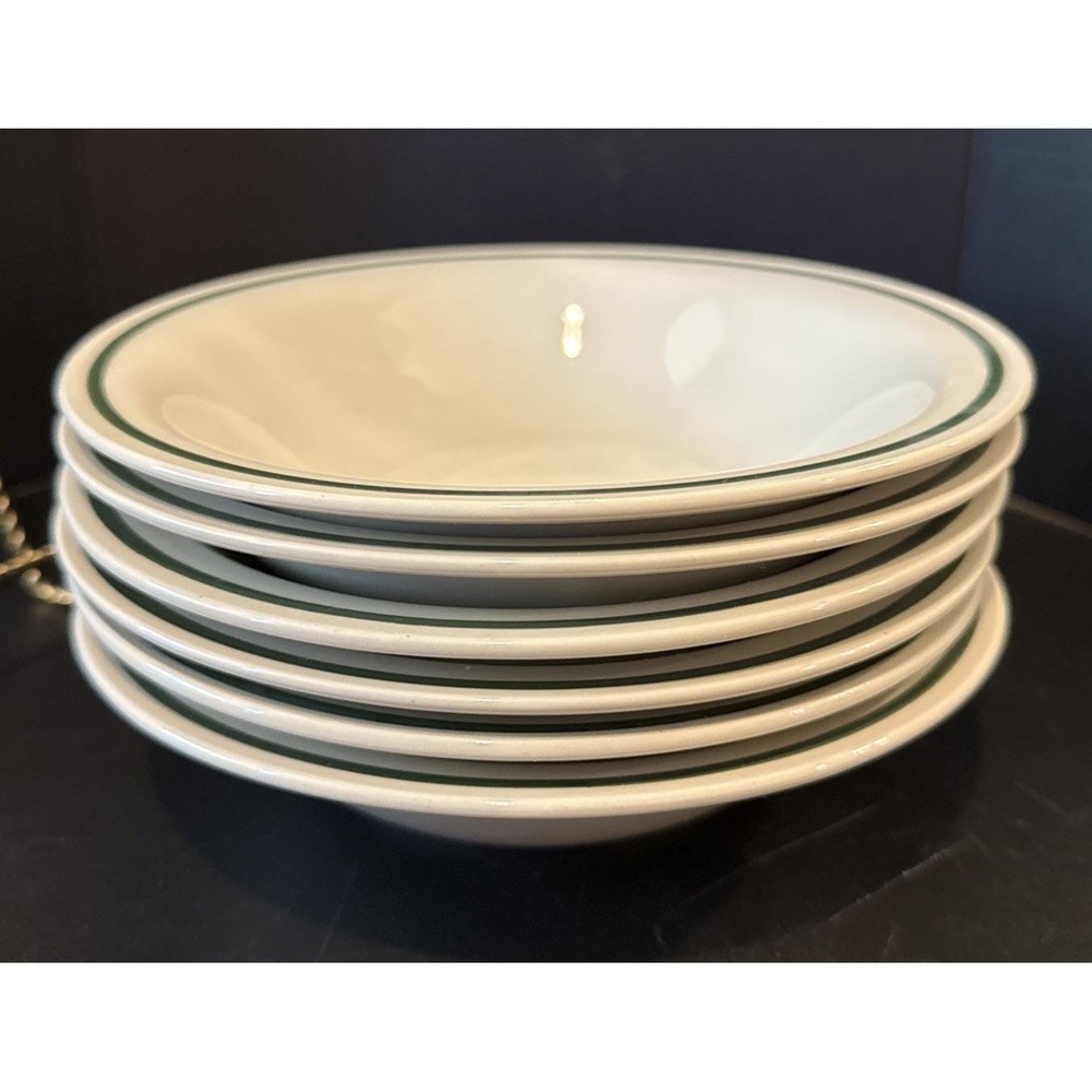 Mount Clemens Pottery Green Trim Cereal Salad Bowl Bowls 7 Inch Set Of 6 VTG